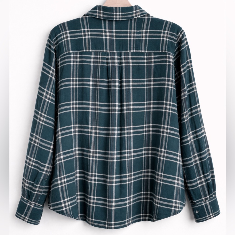 Caslon Women's Plaid Button-Up Blouse 1X Teal & White Rayon-Lightweight - Picture 2 of 3